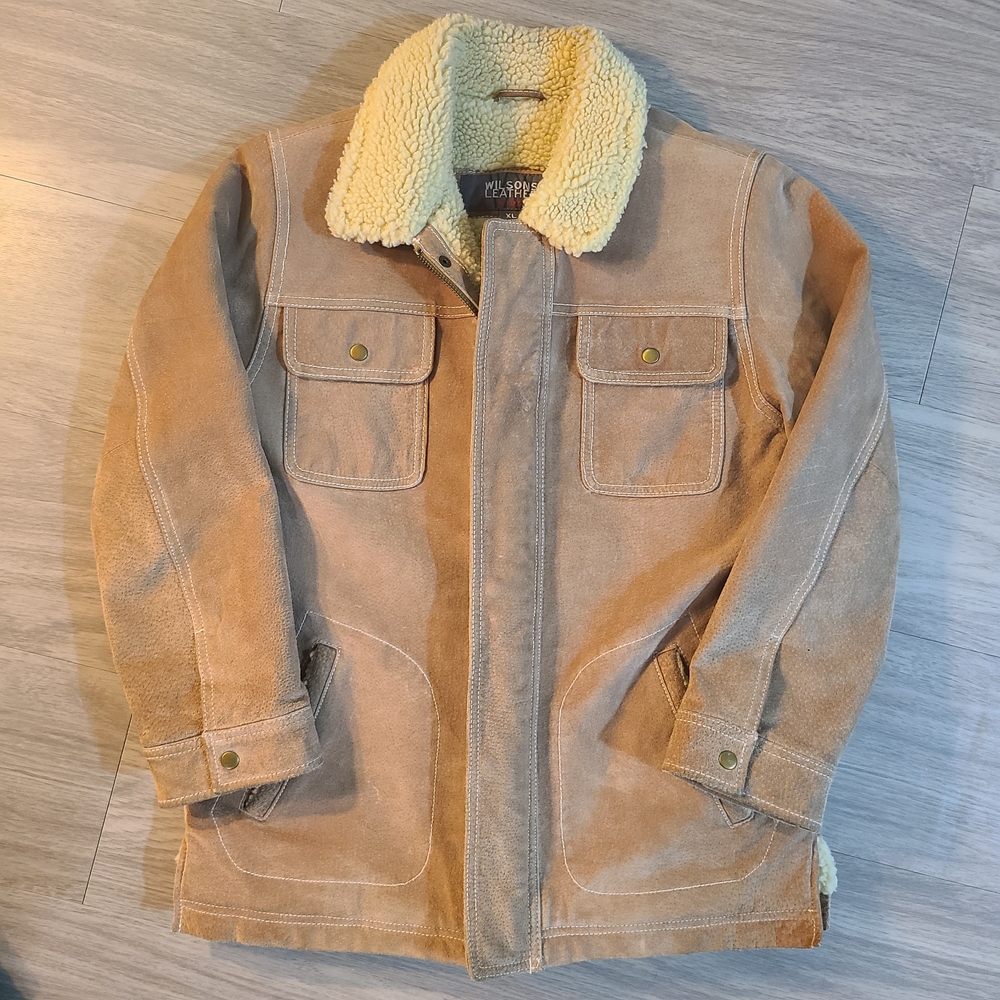 Wilsons Leather Kids XL Genuine Leather Suede Jacket Sherpa Lined